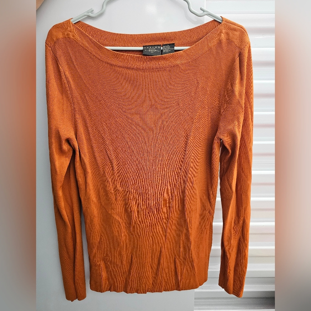 B. Moss Orange Knit Blouse – Size Large – Cozy & Chic!